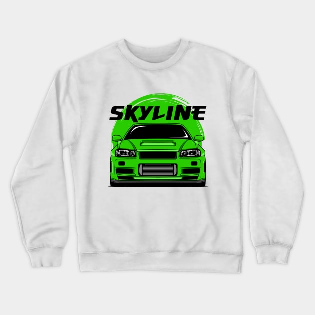 Green Skyline R34 Crewneck Sweatshirt by GoldenTuners